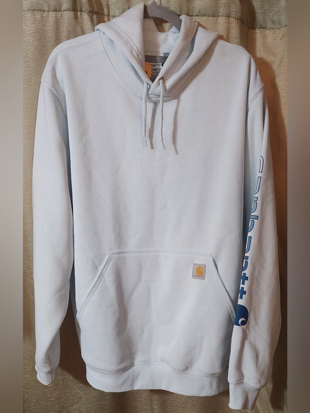 Carhartt Pale Blue Hooded Sweatshirt with Sleeve Logo